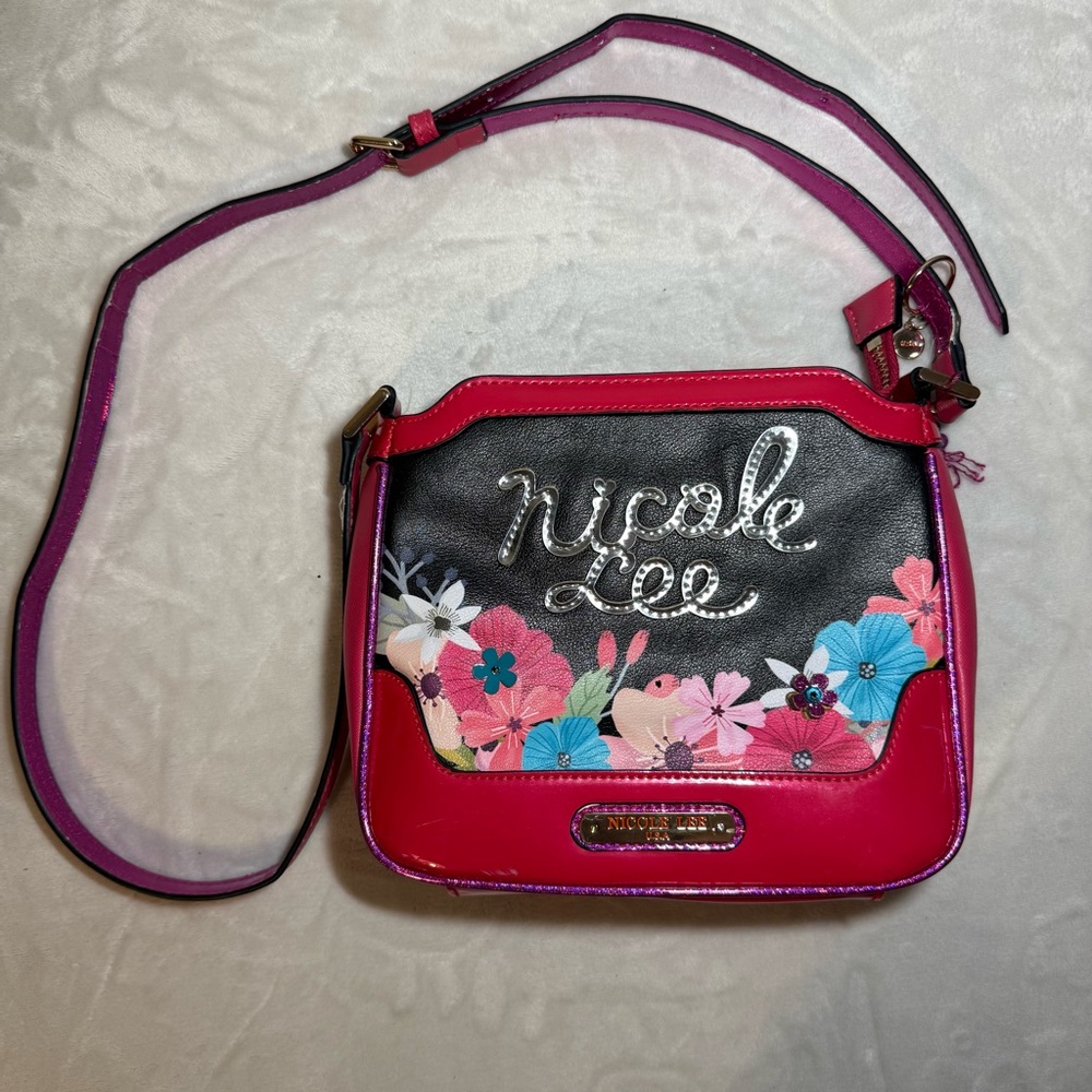 Nicole Lee Floral Y2K Crossbody Bag | Pink‎ Black Purse